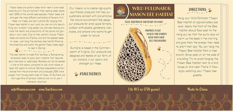 SunVara Wild Pollinator Mason Bee Habitat | Garden Bee House | Hanging Bee House Pack 2 - Image 5